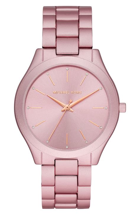 michael kors uhr silber rosa zifferblatt|Armbanduhr Slim Runway im Rosé.